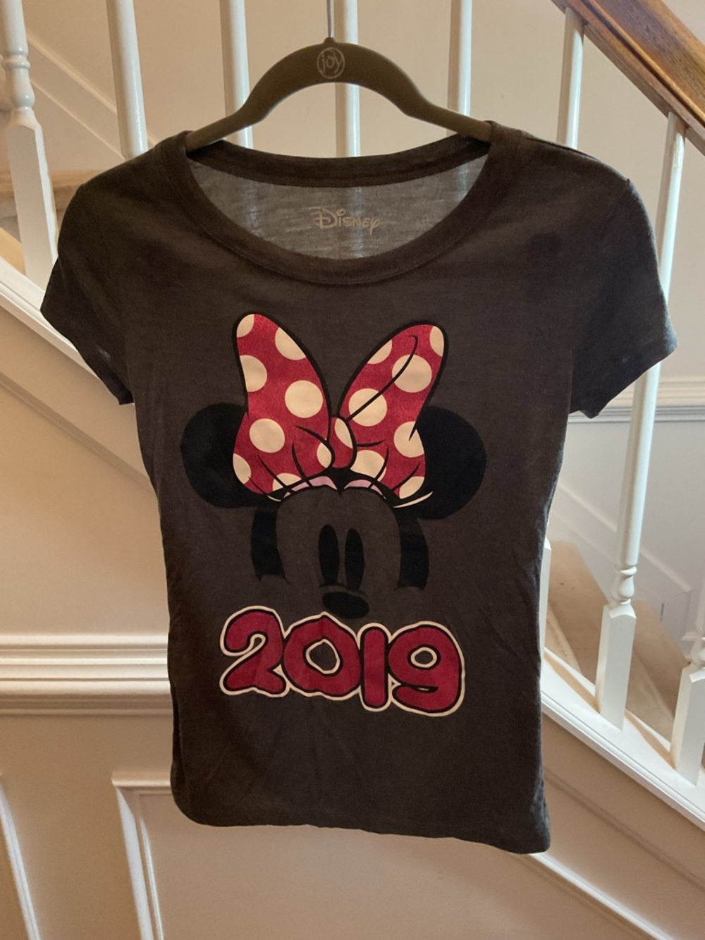 Disney Charcoal Tee with Pink Polka-Dot Minnie Bow